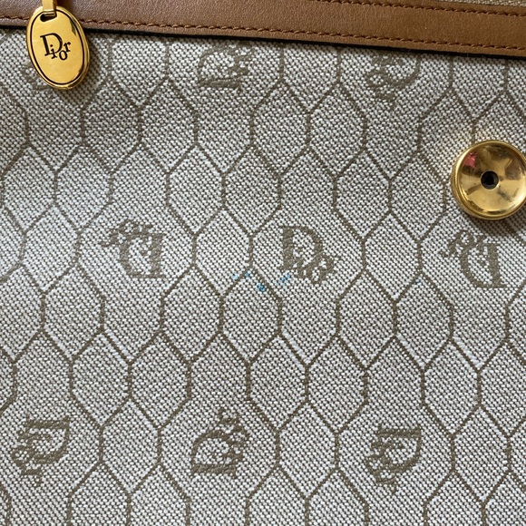 Rare Vintage Authentic Dior foldover honeycomb canvas and leather crossbody bag - Picture 12 of 15